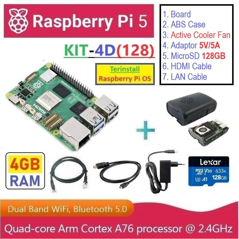 KIT-4D(128)  Raspberry Pi 5 (4GB RAM) - Complete SET (MicroSD 128GB)